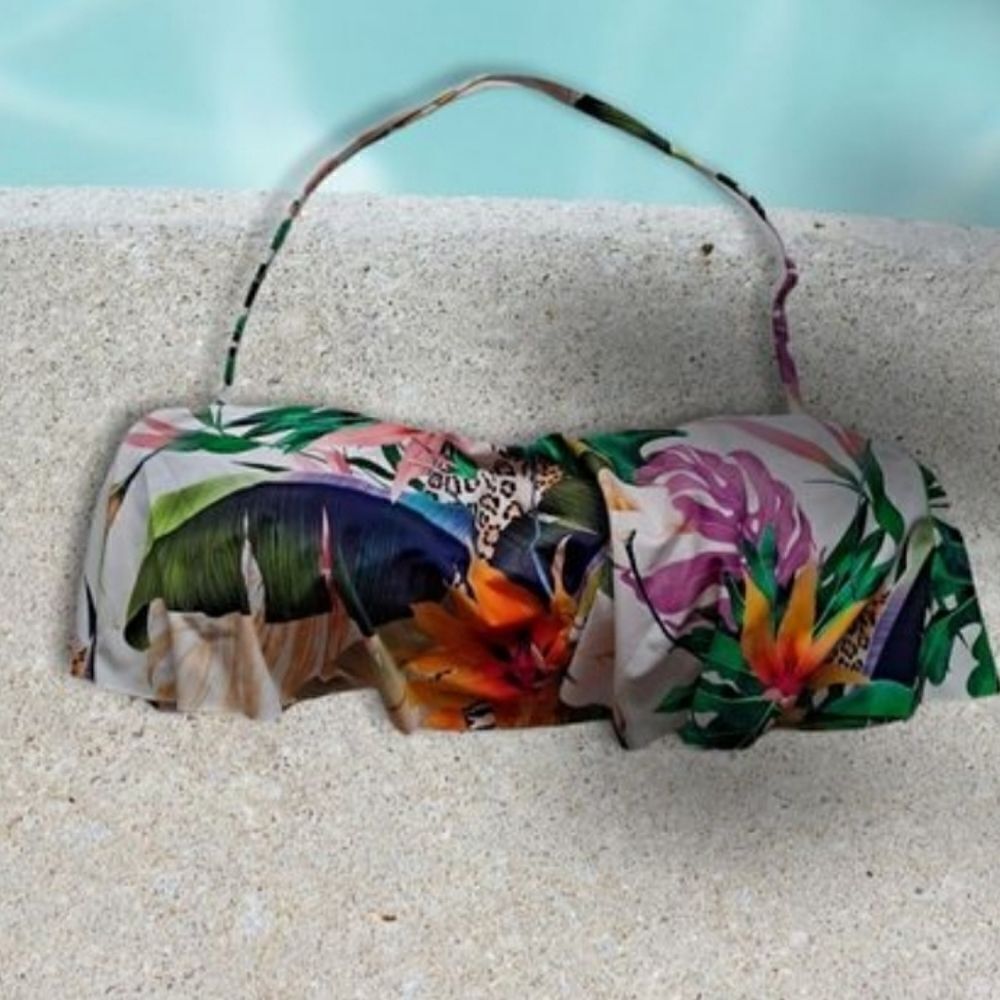 mynah Tropical Ruffle Bandeau Multicolored Medium